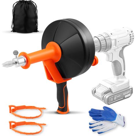 Déboucheur de canalisations 2 en 1 manuel et électrique, robuste, 7,6 m (25 pi), pour évier, toilettes, douche, baignoire, orange (1/5)