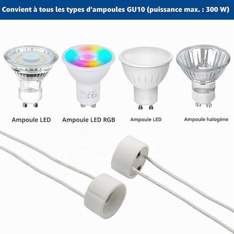 Douille Spot GU10 avec Silicon Câble, 0-250V 2A max. 300W, Standard GU10 Socket Base en Céramique, Adaptateur Connecteur pour Spot et Ampoule LED de Plafond (1/3)