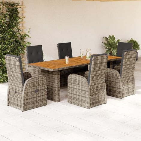 vidaXL Set da Pranzo da Giardino 7 pz con Cuscini in Polyrattan Grigio (1/4)