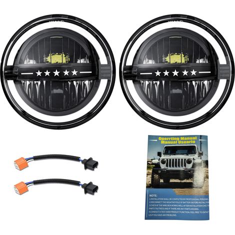 Paquet de 2 phares LED ronds, phares de 7 pouces avec faisceau haut/bas blanc, clignotant ambre, DRL, pour voitures, camions, motos (1/5)