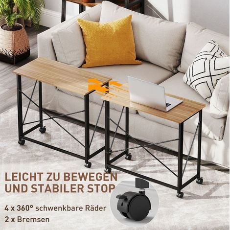 Bureau pliant compact 80 cm avec roulettes en MDF et acier, idéal pour petit espace (1/5)