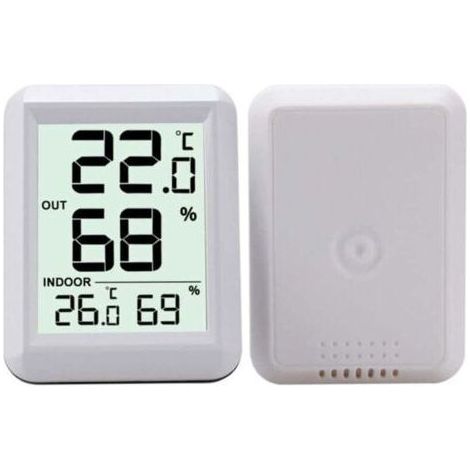Hygromètre intérieur et extérieur sans fil, moniteur numérique durable de température et d'humidité, blanc (1/4)