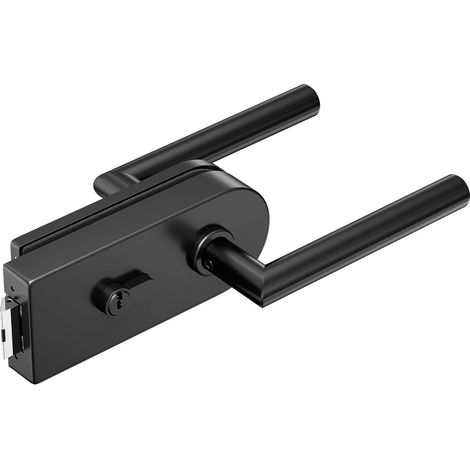 Serrure de porte en verre avec double poignée et 5 clés, noir mat (1/5)