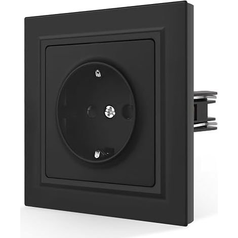 Sortie murale encastrée avec griffes, prise Schuko simple avec plaque mat, noir (1/5)