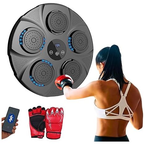 Boxmaschine Music Boxing Machine, Elektronische Musik Boxmaschine, PU-Wandbox-Trainingsgerät, LED-Boxpad mit Boxhandschuhen, Bluetooth, Lichter Im Rhythmus der Musik. (9 Modi, 40x40x4 cm)