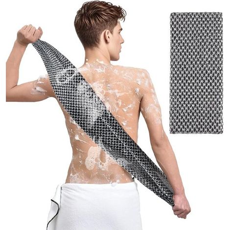 Serviette de douche exfoliante - Nettoyage en profondeur - Texture double face - Extra longue - Noire