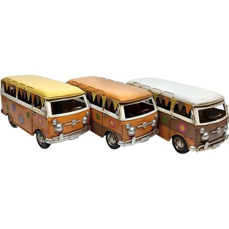 Set mit 3 Hippie-Bussen aus Metall orange und creme 25 cm (1/5)