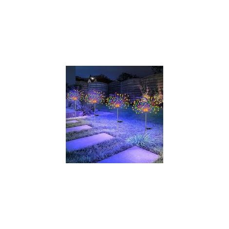 Lot de 4 lampes solaires pour feu d'artifice - 120 LED - 40 fils de cuivre - Pour allée, jardin, jardin, décoration de Noël (coloré) (1/4)