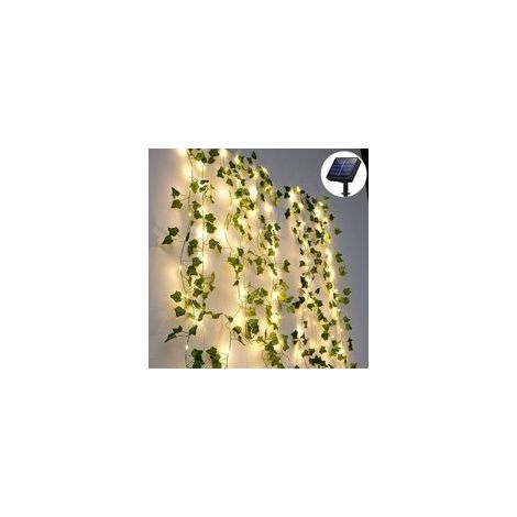 100 LED-Solar-Lichterkette, 12 m lang mit künstlichen Efeublättern, 8 Beleuchtungsmodi für den Außenbereich und Garten (1/5)