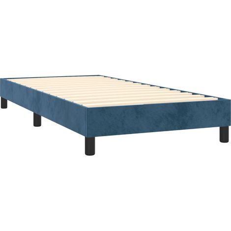 Somier de láminas sobre patas estructura de cama 100x200 cm tela terciopelo azul oscuro TDL0207316