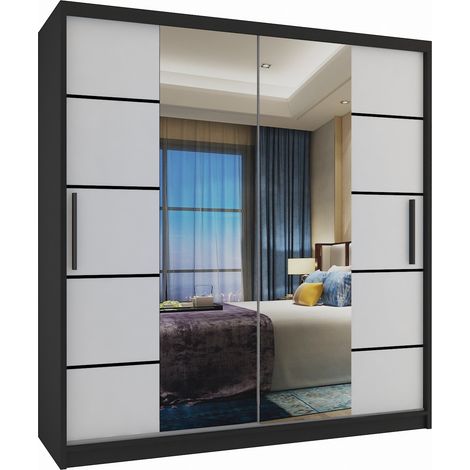 Schiebeschrank Belini 158 cm Mit Schubladen mit Spiegel schwarz glänzend Hersteller (1/3)
