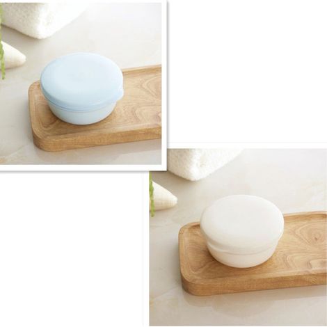 Blue and White Plastic Soap Dish with One Layer Drying Rack Portable for Travel - Set of 2 Soap Boxes (Round) (1/5)