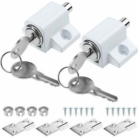 Lot de 2 verrous de porte coulissants professionnels pour porte de patio coulissante - Verrou de sécurité durable - Blanc - Parfait pour la sécurité de la maison (1/5)