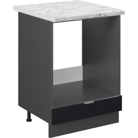 Herdumbauschrank Fame-Line, Schwarz gestreift, 60 cm , AP Marmor, Vicco