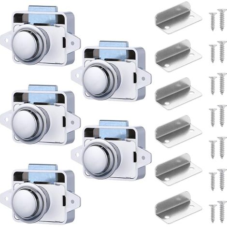 Push Button Latch Cabinet Drawer Locks Keyless Ratchet Lock for Caravan Camper Van Boat Chrome (1/5)