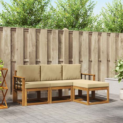 vidaXL Outdoor-Sofagarnitur mit Kissen 4 pcs Natur und Beige (1/5)