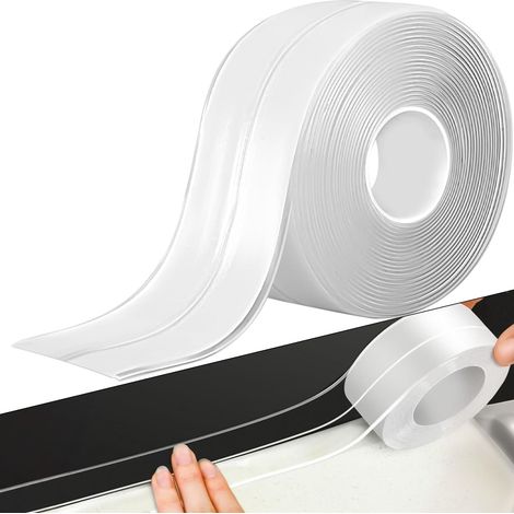 Selbstklebende, flexible Sockelleiste, Küchenabschlussleiste (6 Meter, 38 mm), selbstklebende, transparente Sockelleiste, geeignet für Küchen und Badezimmer. (1/4)