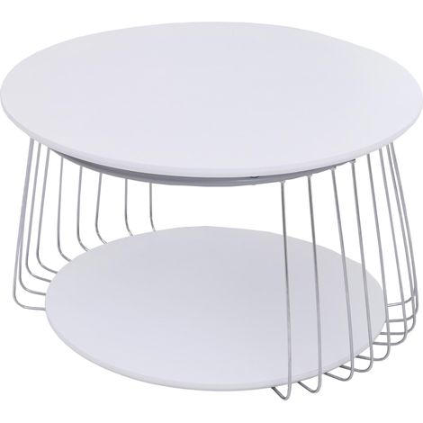 MCA Tavolino salotto HHG-194, tavolo d'appoggio da caffè, tavolino elegante, metallo MDF rotondo Ø 70 cm, bianco