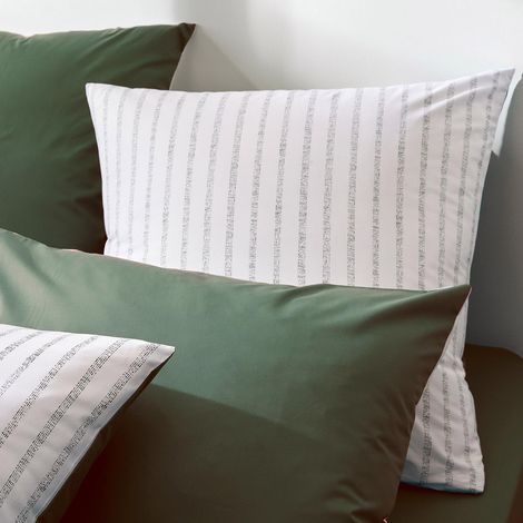 Taie d'oreiller en percale de coton à rayures Vert Olive 50x70 cm