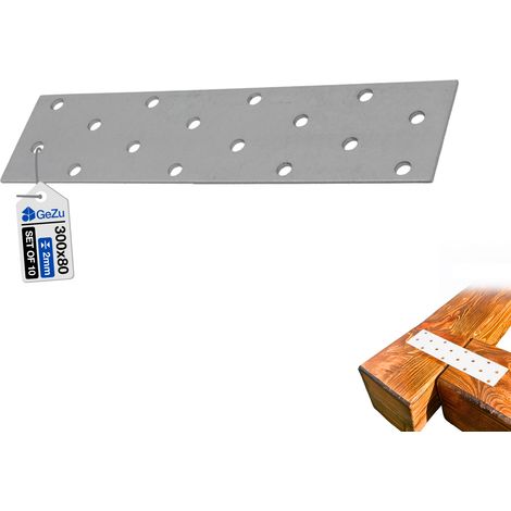 Lot de 10 Plaques d’assemblage plates 80 x 300 mm – galvanisé – Fixation métal perforée – Connecteurs plats robustes pour charpente et poutres bois – GeZu Impex