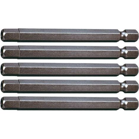 KS Tools 911.7715 Inserto Classic per Viti a Esagono Incassato con Foro, 6 mm, 75 mm, Confezione da 5, 1/4"