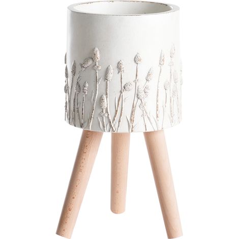Maceta de interior exterior efecto envejecido estilo vintage blanco crema Janina
