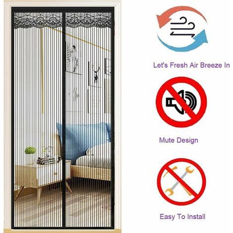 Moustiquaire magnétique pour porte, 90 x 220 cm, en fibre de verre, fermeture automatique, maille ultra-fine, sans perçage, anti-mouches, noir (1/5)