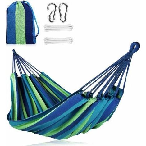 Hamac d'extérieur de Camping, Hamac de Jardin Portable en Coton Hamac de Voyage Léger avec Sac Hamac de Camping 2 Personnes Capacité Charge 300 kg pour Plage Randonnée Camping Voyage