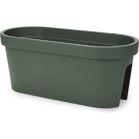 Balkon Blumentopf oval - waldgrün / 60 cm - Kunststoff Pflanzkasten zum Einhängen am Geländer - Blumen Pflanz Kasten Topf zum Hängen