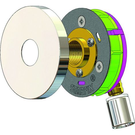 Anquier – Sortie de cloison à sertir STARFIX Mono PER avec rosace mâle Ø16-3/8' – Fixation rapide – Compatible avec cloisons à partir de 13mm (1/2)