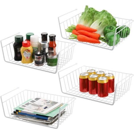 Tebery Lot de 4 paniers de rangement à suspendre sous une étagère - Paniers de rangement supplémentaires sous armoire - Paniers coulissants pour cuisine, garde-manger, bureau, biblioth (1/5)