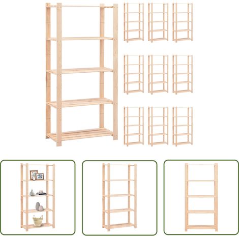The Living Store Étagères de rangement à 5 niveaux 10pcs 80x38x170 cm Pin 250 kg - Étagères De Rangement - Étagères Murales - Rangement Intérieur - Meuble De Rangement - Bibliothèque Industrielle (1/5)