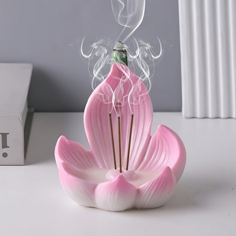 Un brûleur d'encens en forme de lotus rose, un objet de décoration multifonctionnel, idéal pour le yoga et la méditation. (1/2)