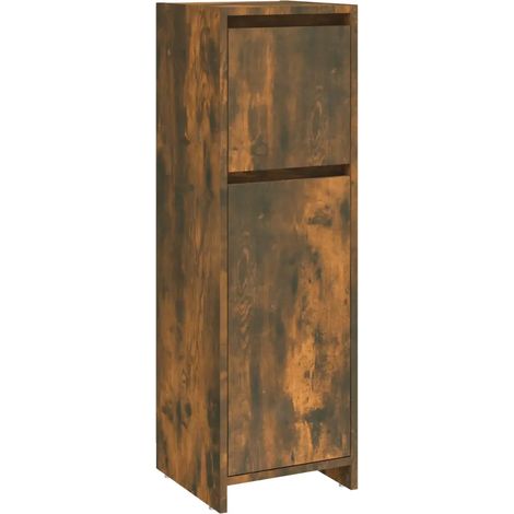 Armoire de bain design élégant avec grand rangement 30 x 30 x 95 cm en bois d'ingénierie chêne fumé (1/4)