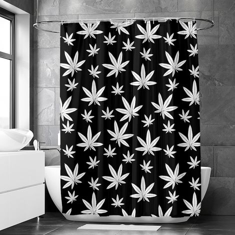 Rideau de douche motif cannabis et plantes tropicales, rideau salle de bain imperméable, 90x180 cm (1/5)