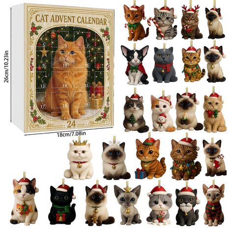 Nouveauté 2025 : Calendrier de l'Avent pour les amoureux des chats, boîte surprise, décoration pour sapin de Noël en acrylique (1/5)