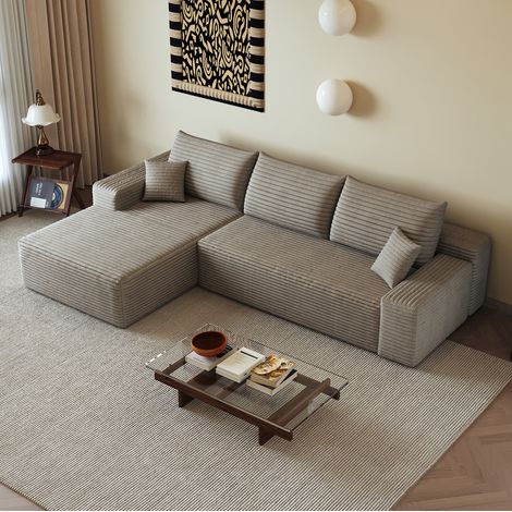 Sofá modular esquinero 270 cm camel en tejido de pana suave con chaise longue reversible sin montaje (1/5)