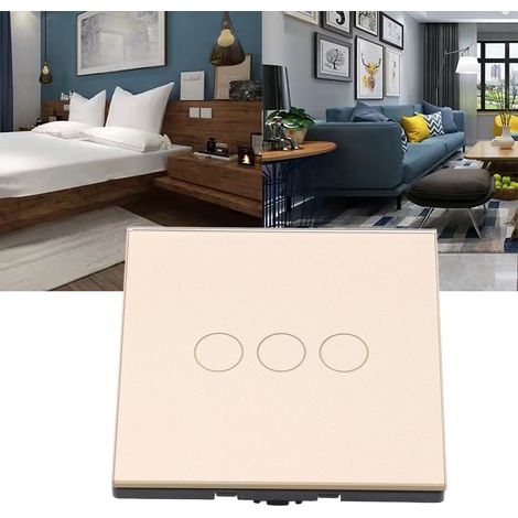 Relais doré à trois canaux de type 86, interrupteur intelligent WiFi graffiti neutre/monofilaire RF433 AC80-260V/10A, relais de type 86, commande tactile, relais à commande vocale Alexa/Google. (1/5)