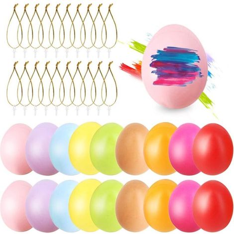 24 Œufs de Pâques en Plastique – Décoration Pâques Suspendue et DIY pour Jardin, Maison et Fête-Multicolore (1/5)