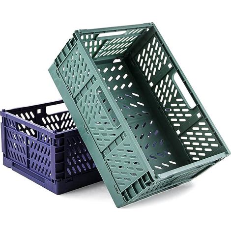 Caisses Rangement Pliable Cagettes Plastique Empilable Caisse Pliante avec Poignée pour Cuisine, Chambre à Coucher, Bureau(bleu+vert foncé, 30 x 20 x 12 cm) (1/5)