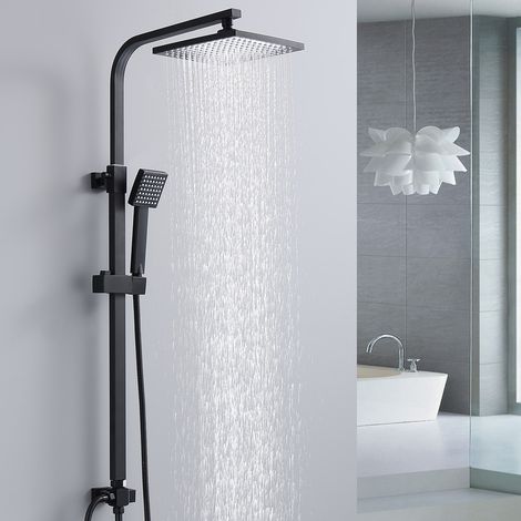 Duschsystem Schwarz Regendusche Duschset ohne Armatur mit Überkopfbrause Handbrause Duschsäule Duschsystem mit Umsteller eckig Duschsäule für Badezimmer 3 Funktions