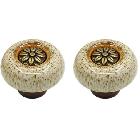 Lot de 2, boutons en céramique - Boutons de porte de placard et armoire de cuisine, poignées de tirage vintage de forme ronde pour meubles, poignées de tiroir - Vintage (32 mm de (1/3)