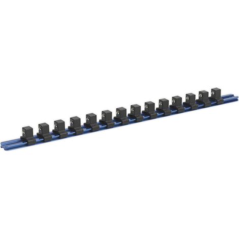 Sealey Socket Retaining Rail with 14 Clips Aluminium 1/2""Sq Drive SR1214