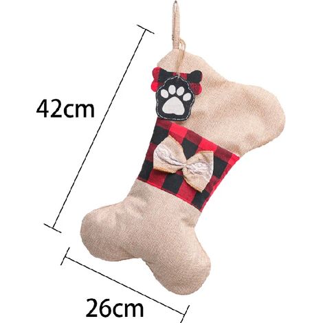 Chaussette de Noël pour animaux de compagnie, 45 cm, chaussette pour chiot à suspendre, décoration de Noël, grande chaussette de Noël en toile de jute à carreaux (chaussettes en toile de jute avec jam (1/4)