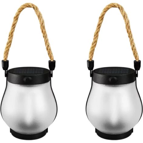Lampe solaire à effet flamme, lanterne décorative en corde de chanvre, lampe à induction pour jardin et cour 2pc (1/5)