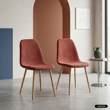 sweeek - Lot de 2 chaises décor bois et tissu rouge - Vera (1/5)