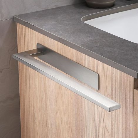 Porte-serviettes sans perçage, en acier inoxydable 304 brossé, mural, à coller, à un bras , en argent (1/5)