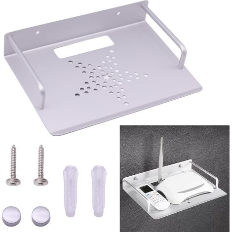 Estante de pared para router y repetidor, proyector pequeño, soporte de TV, soporte multimedia, aleación de aluminio macizo, plateado, 23 x 16 (1/5)