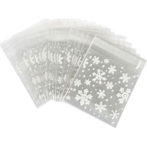 100 pcs Sachets Pochettes Sac d\'emballage Flocon de Neige Blanc pour Cookies Biscuits Bonbons Noel (1/4)