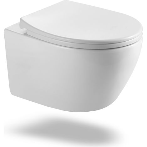 Spülrandloses Wand-Hänge WC Softclose-Toilette Deckel - Weiß glänzend Standard bis 400kg WC-Sitz abnehmbar